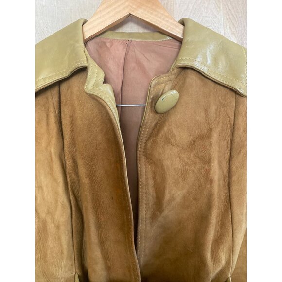 Vintage 70s Suede & Leather Tan Cape Coat Sz Small Retro Boho Mod w/FLAWS - Picture 11 of 16